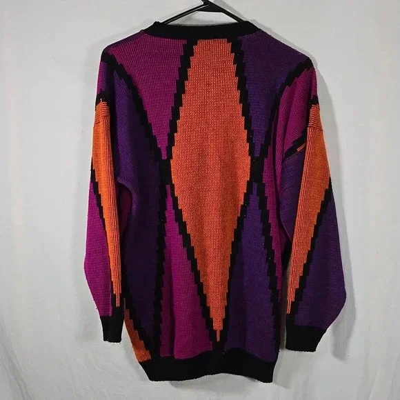 Vintage Bright Lights Orange, Purple, Pink, and Black Crew Neck Sweater Size L - Picture 4 of 4